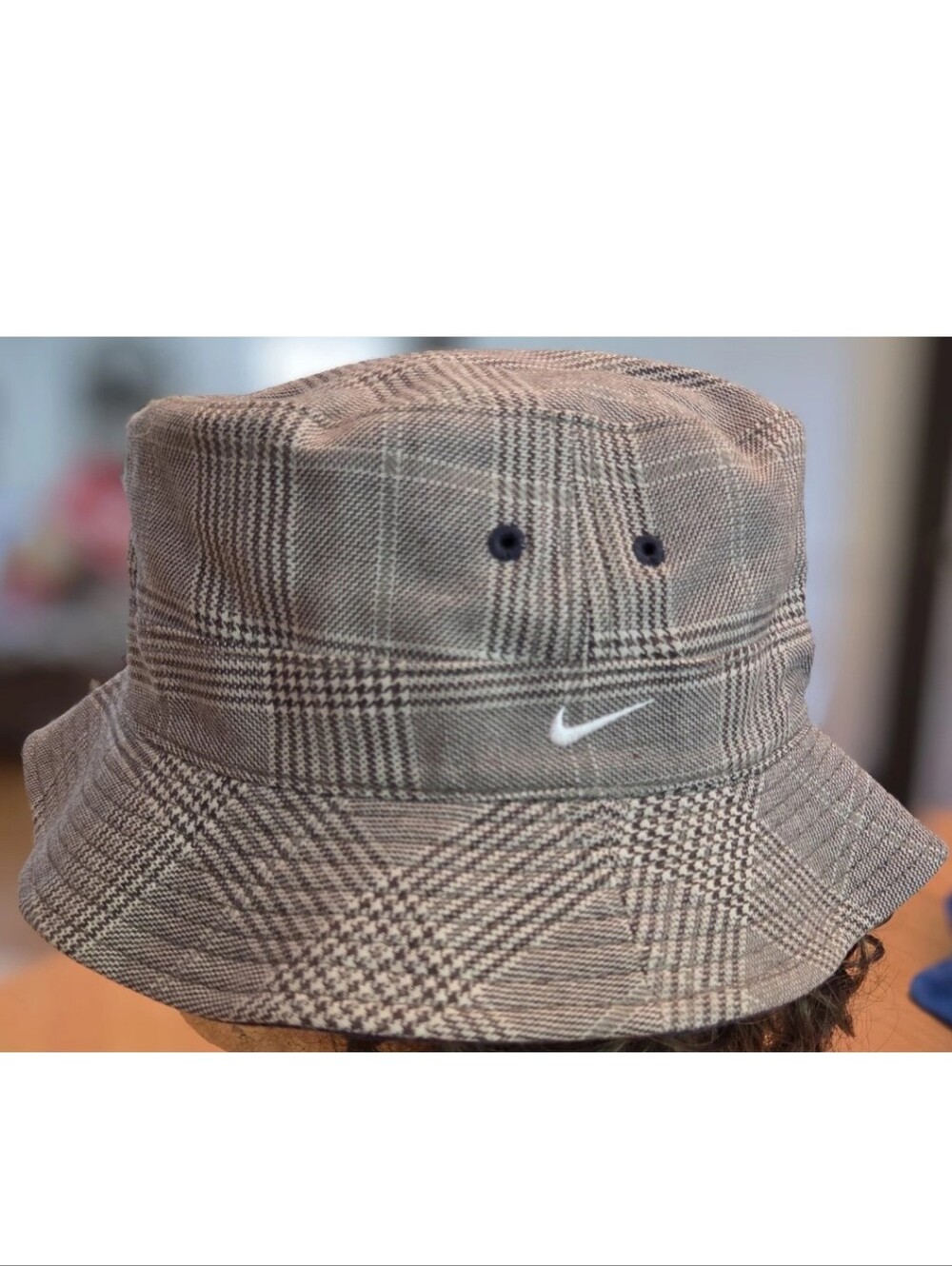 Nike Bucket Golf Golfers Hat Reversible Navy Blue/Gray Plaid Size M